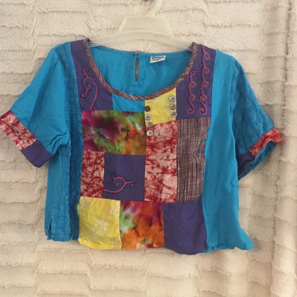 Magic Boho Patchwork Cropped Top Embroidery Beads Embellishments Bright Color - Picture 2 of 6